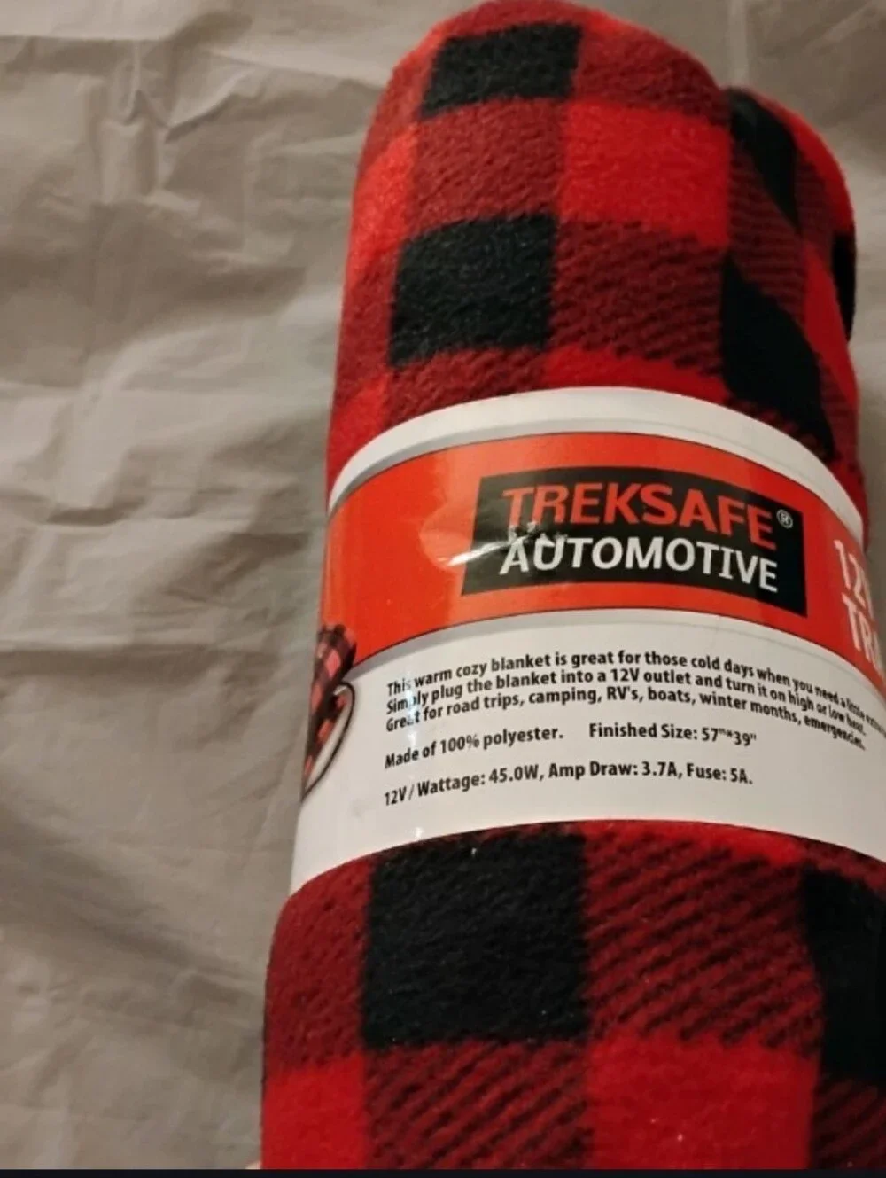 Treksafe 12V Heated Travel Blanket - Red Black Buffalo Plaid New